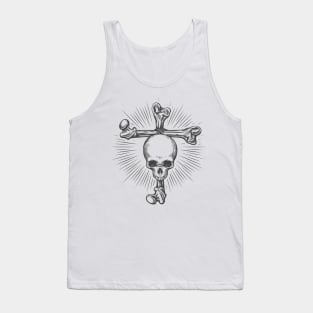 Human Skull fastened to Cross Made of Bones. Tattoo in engraving style. Tank Top